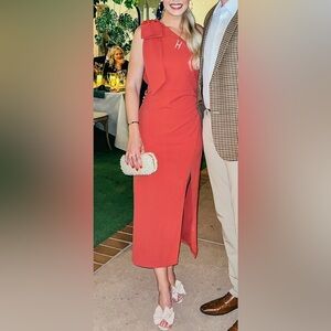 Salmon/Coral Pink/Orange Cocktail Bow Sleeve Dress